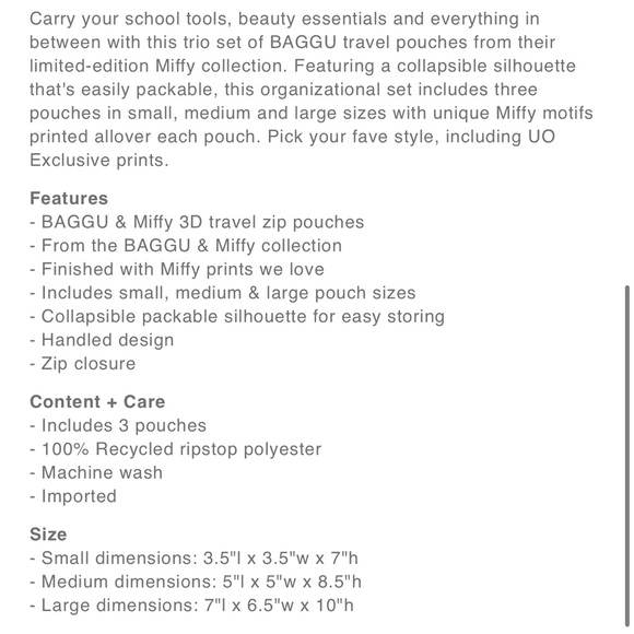 BAGGU & Miffy 3D Travel Zip Pouch Set Urban Oufitter Exclusive NEW - Picture 3 of 3